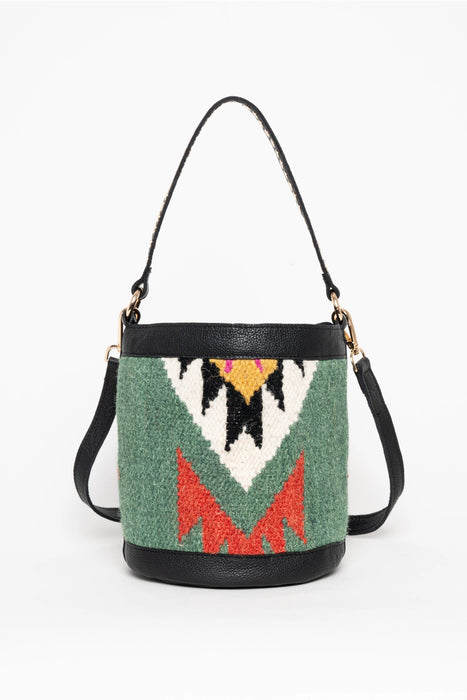 Leather and Fabric Bucket Bag Green