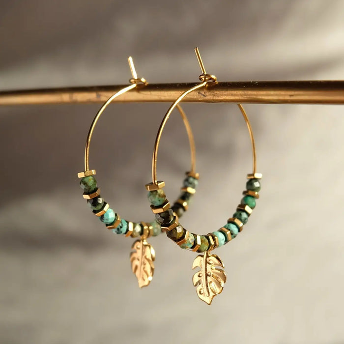 Monstera Leaf Beaded Earrings