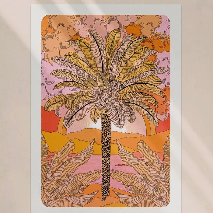 Retro Sunset Palm Print A3