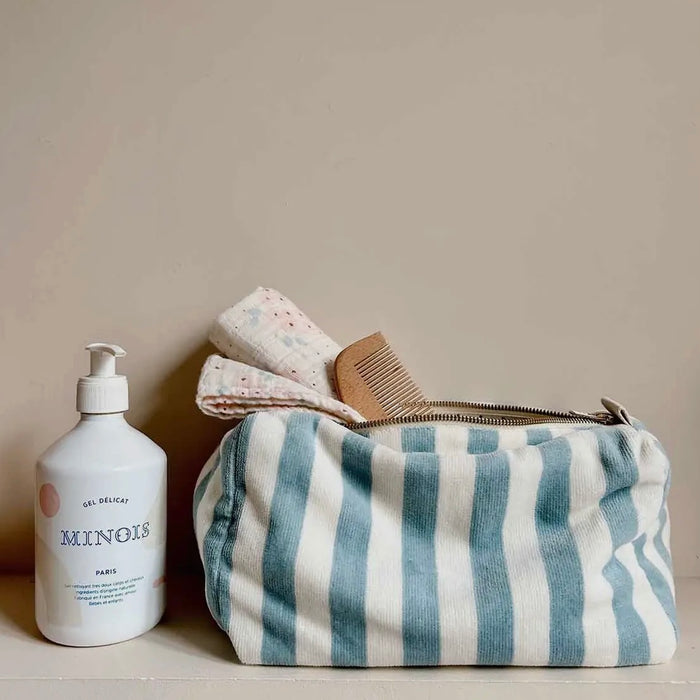 Rose in April Blue Stripe Beauty Bag