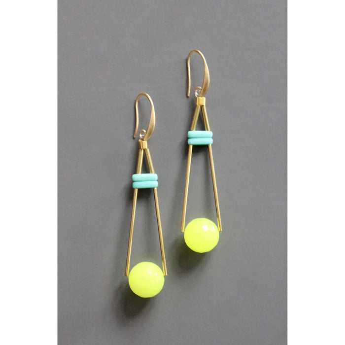 Turquoise and Neon Gold Plated Earrings