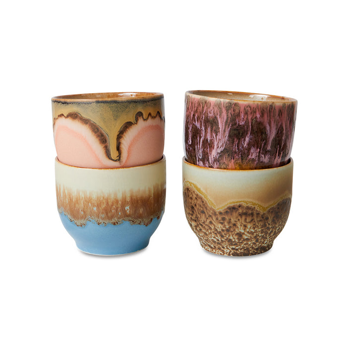 HKliving 70s Ceramics - Ceramic Set of 4 Cafe Cups
