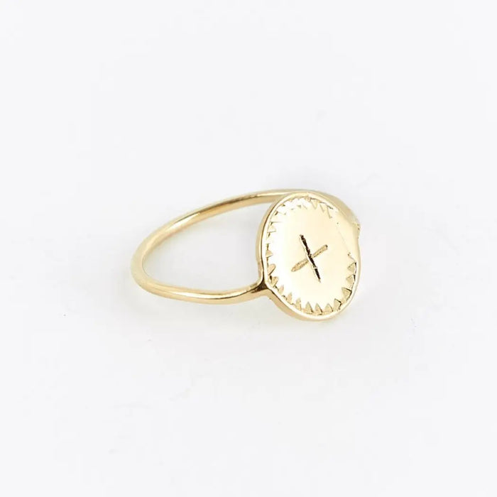 Gold Plated Round Cross Ring