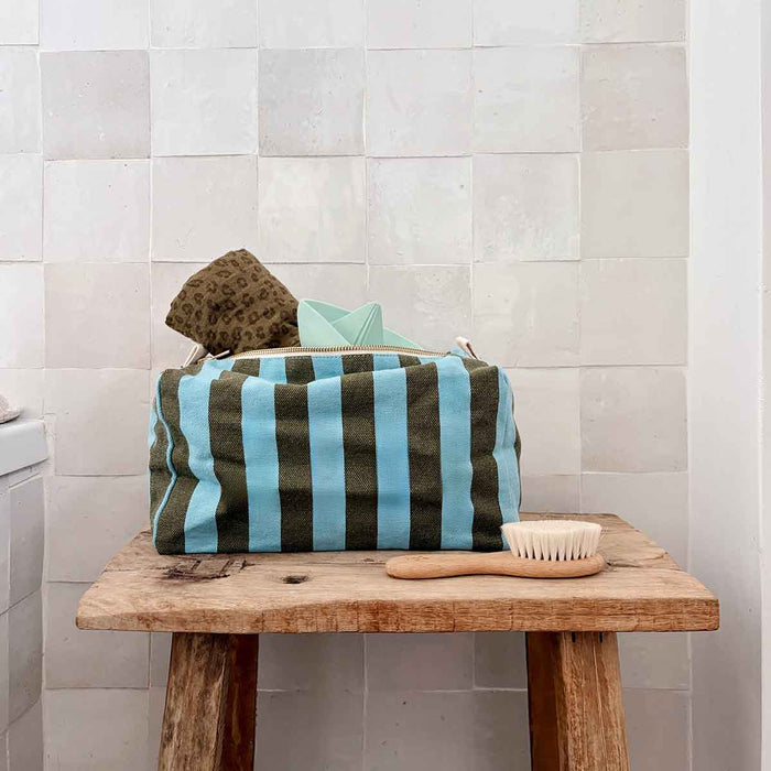 Rose in April Stripe Beauty Bag Olive Blue