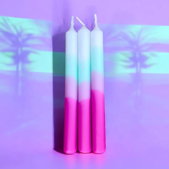 Dip Dye Neon Candles Set of 3 Indigo Pink