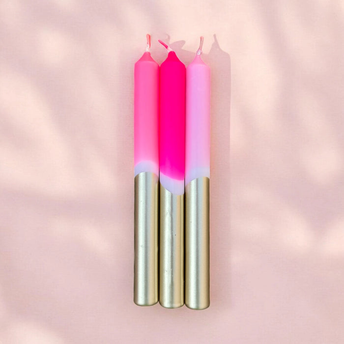 Dip Dye Neon Candles Set of 3 Seashell Memories
