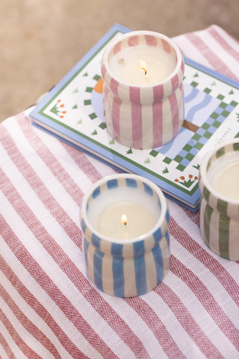 Paddywax Cabana Lavender Striped Ceramic Candle - Grecian Sand