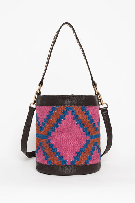 Leather and Fabric Bucket Bag Fuschia