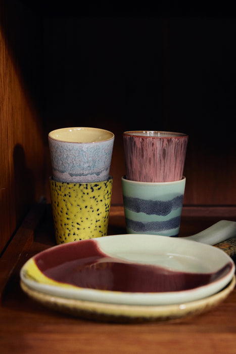 HKliving 70s Ceramics - Ceramic Set of 4 Coffee Mugs Artistic