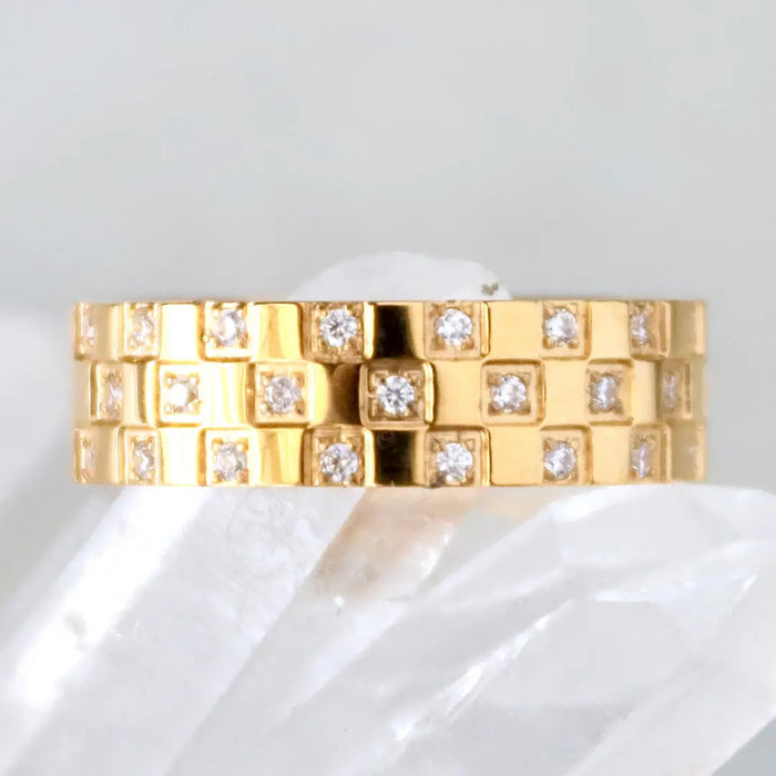 Checker Board Gold Plated Ring