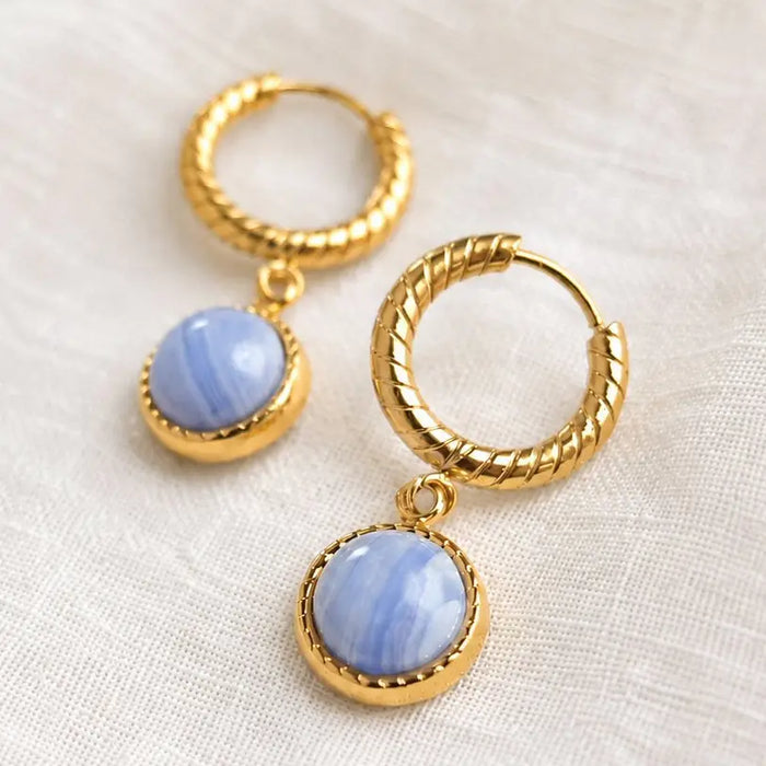 Blue Lace Agate Hoop Earrings