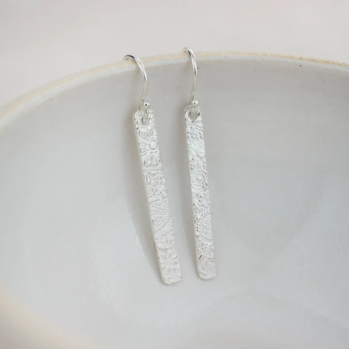 Sterling Silver Long Textured Earrings