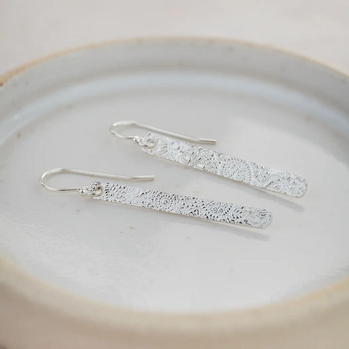 Sterling Silver Long Textured Earrings