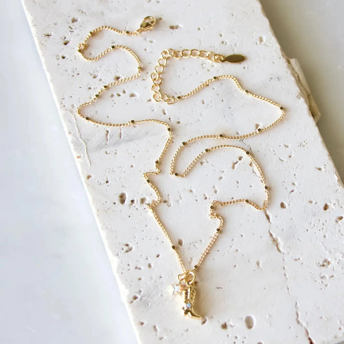 Mini Opal Cowboy Boot Gold Plated Necklace
