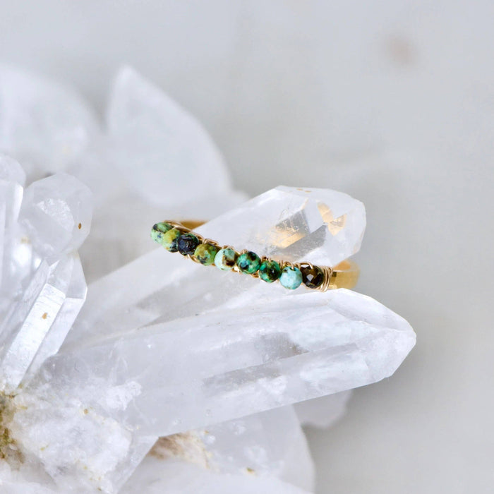 African Turquoise Wire Wrapped Stack Ring