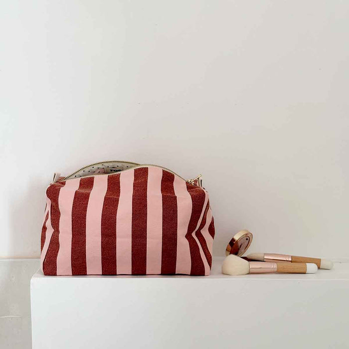 Rose in April Stripe Beauty Bag Brick Pink