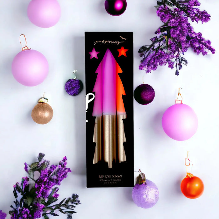 Dip Dye Xmas Candles Set of 3 Warm Blanket