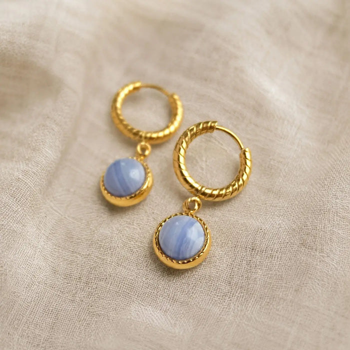 Blue Lace Agate Hoop Earrings