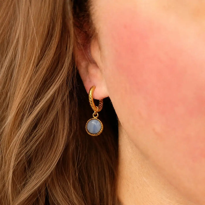 Blue Lace Agate Hoop Earrings