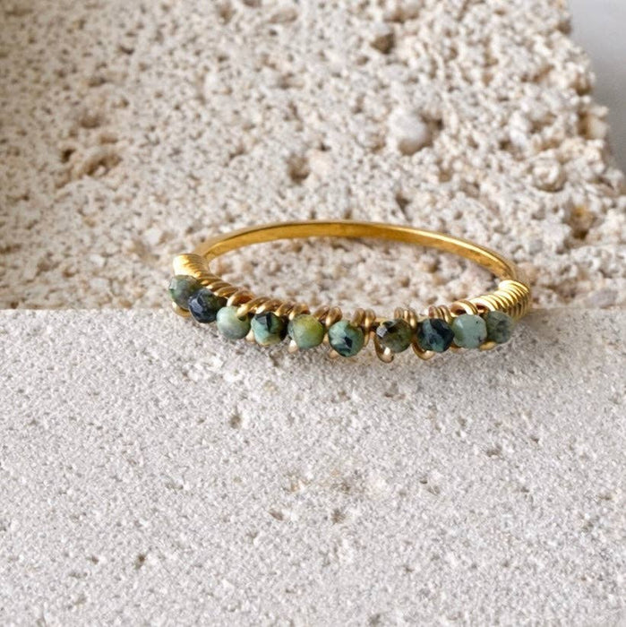 African Turquoise Wire Wrapped Stack Ring