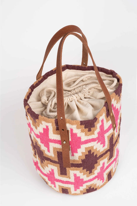 Medallin Shopper Bag with Drawstring Brown Pink