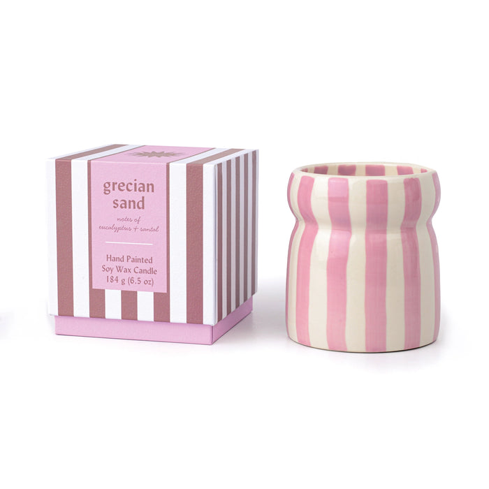 Paddywax Cabana Lavender Striped Ceramic Candle - Grecian Sand