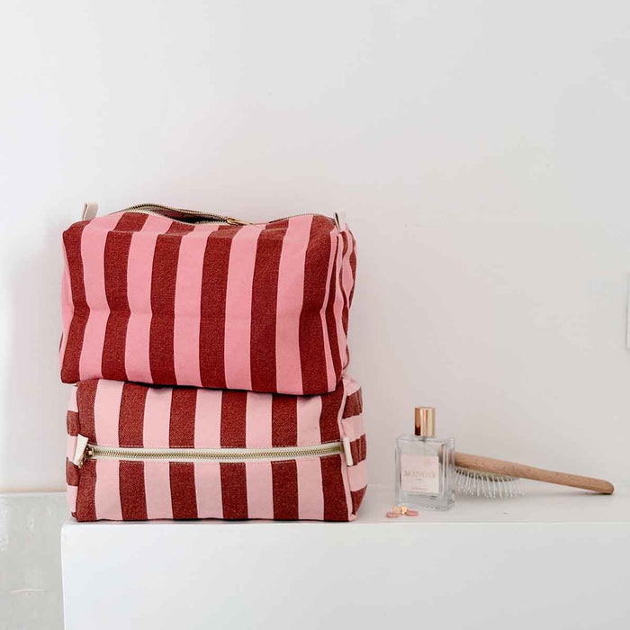 Rose in April Stripe Beauty Bag Brick Pink