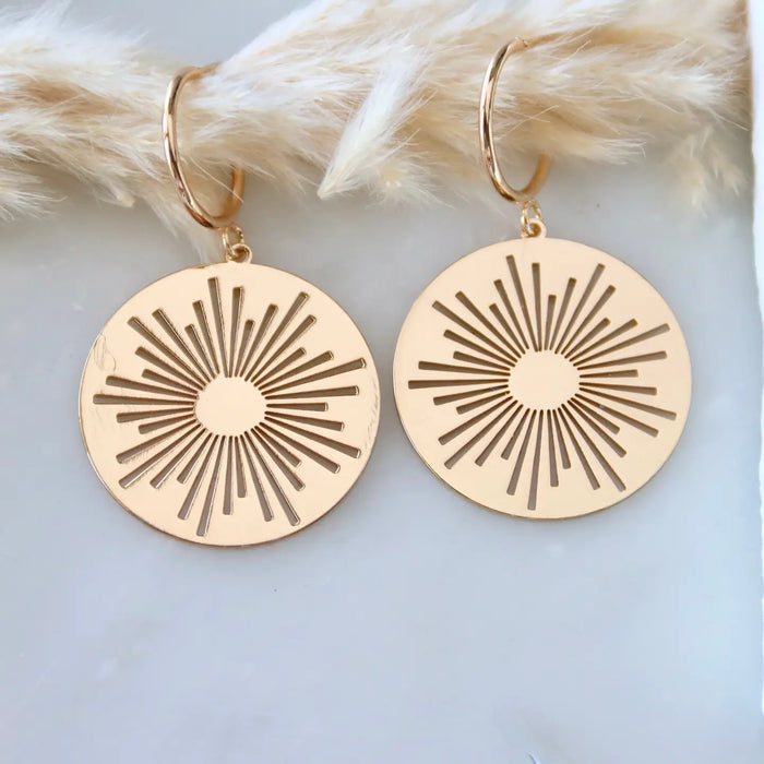 Sunburst Coin Hoop Earrings
