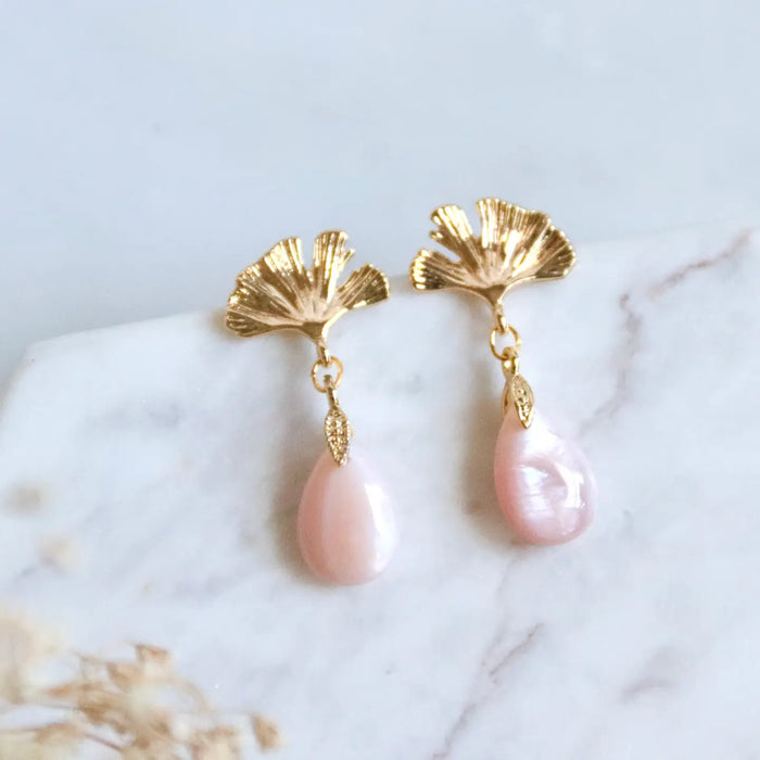 Pink Mother of Pearl Ginko Earrings