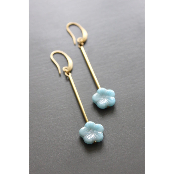 Blue Glass Flower Earrings