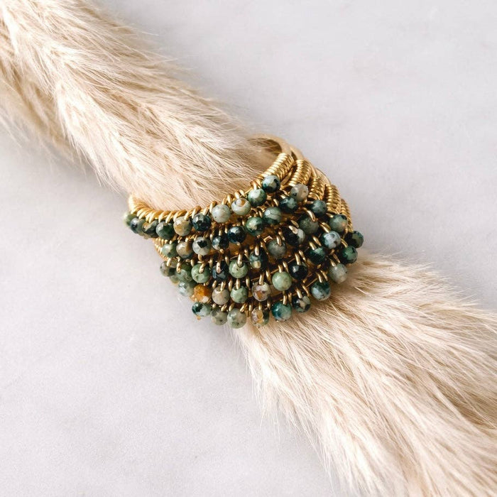 African Turquoise Wire Wrapped Stack Ring