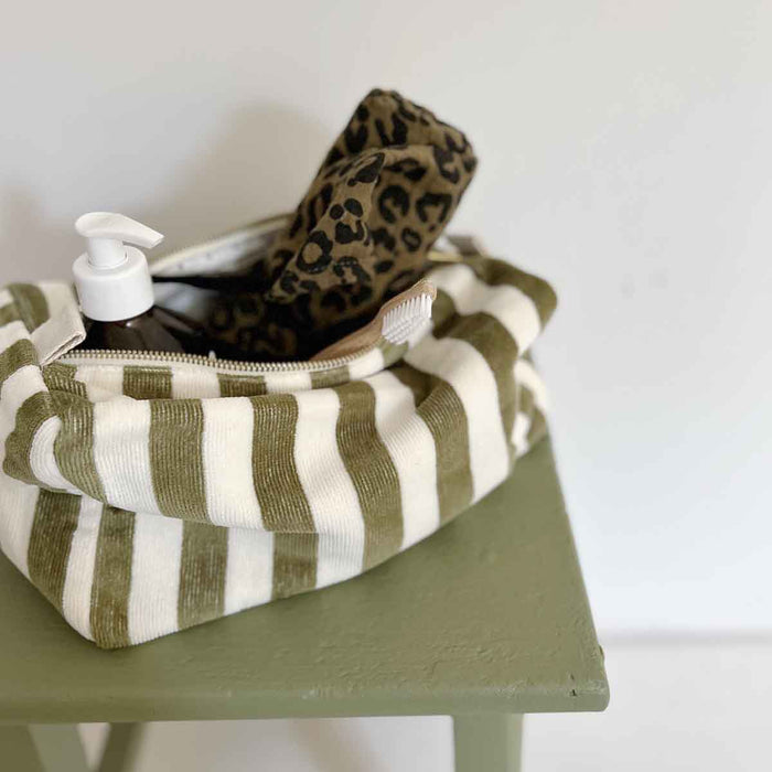 Rose in April Khaki Stripe Beauty Bag