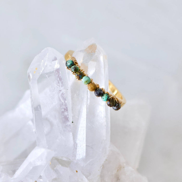 African Turquoise Wire Wrapped Stack Ring