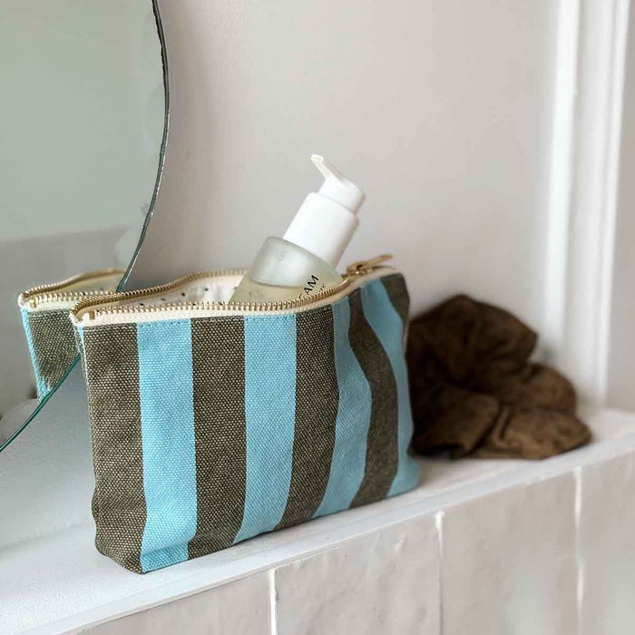 Rose in April Stripe Beauty Bag Olive Blue