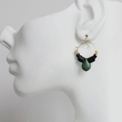 Small Green Teardrop Gold Plated Earrings