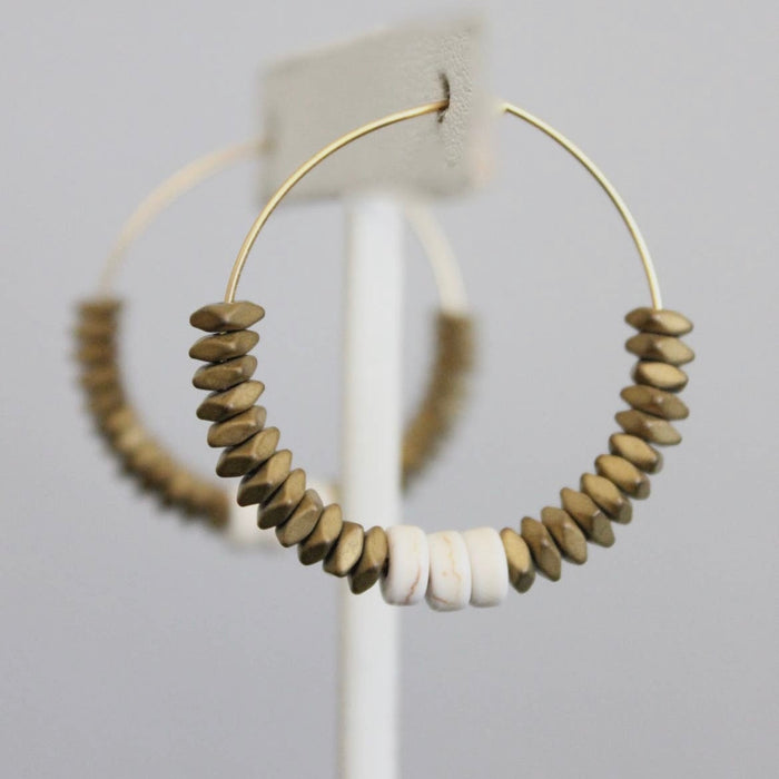 Gold Hematite Hoop Earrings