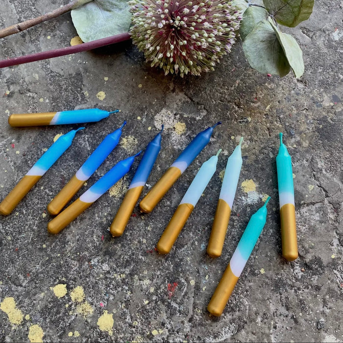 Dip Dye Small Xmas Candles Set of 10 Blue