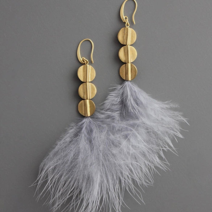 Lilac Grey Feather Shoulder Duster Earrings