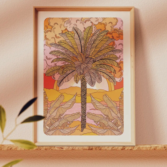 Retro Sunset Palm Print A3