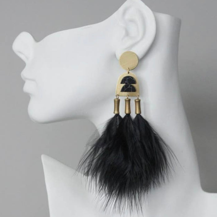 Black Feather Shoulder Duster Earrings