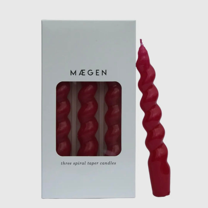 Maegen 3 pack Spiral Candles Magenta Red