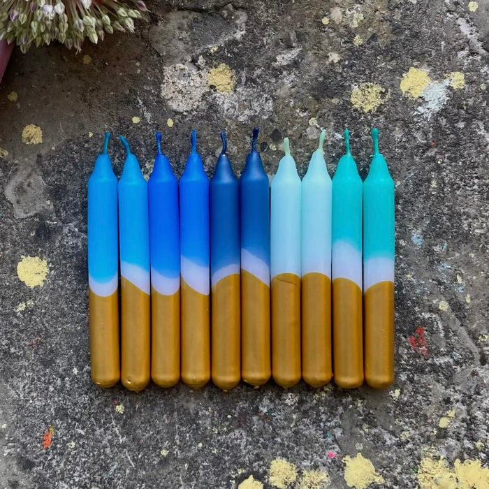 Dip Dye Small Xmas Candles Set of 10 Blue