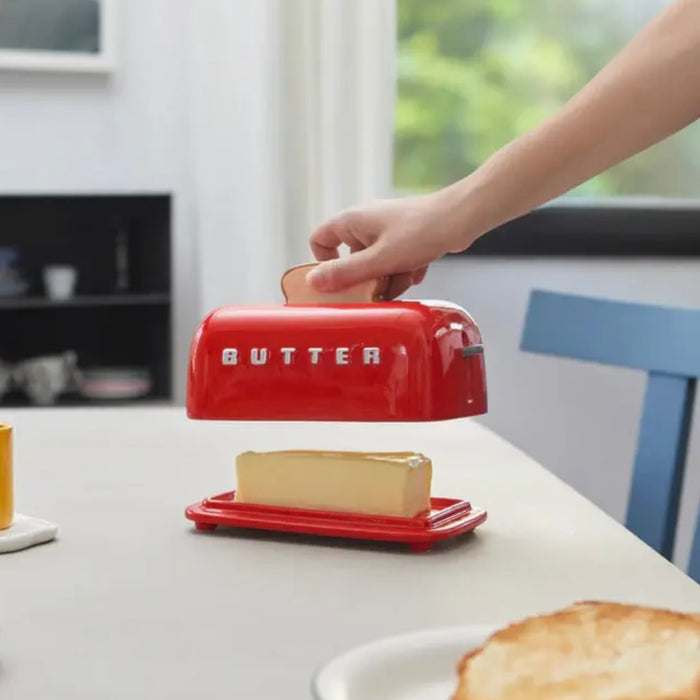 Toasty Ceramic Butter Dish Red