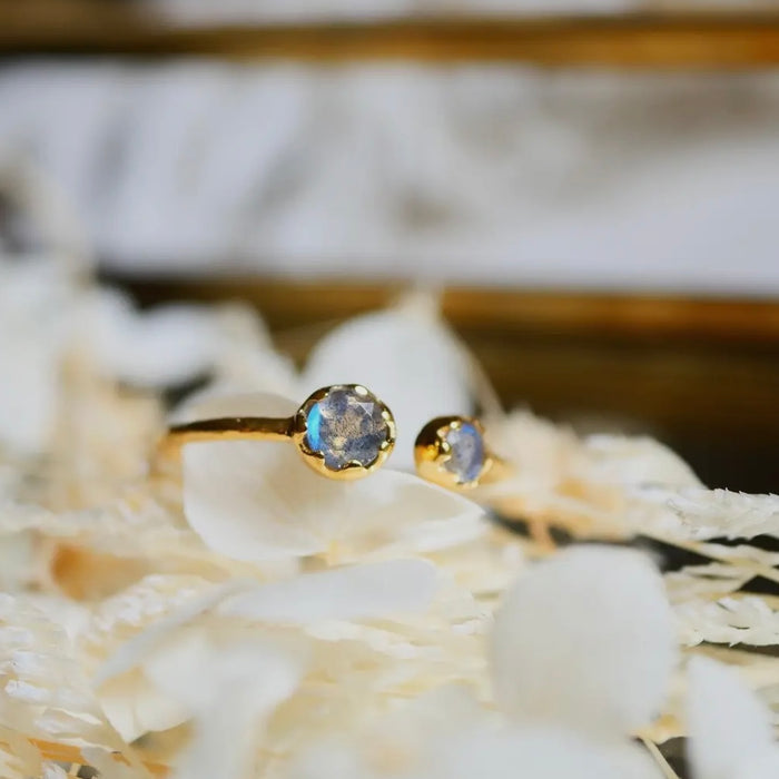 Delicate Labradorite Gold Plated Ring Adjustable