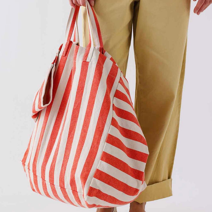 Rose in April Orchid and Red Stripe Oversize Tote Bag