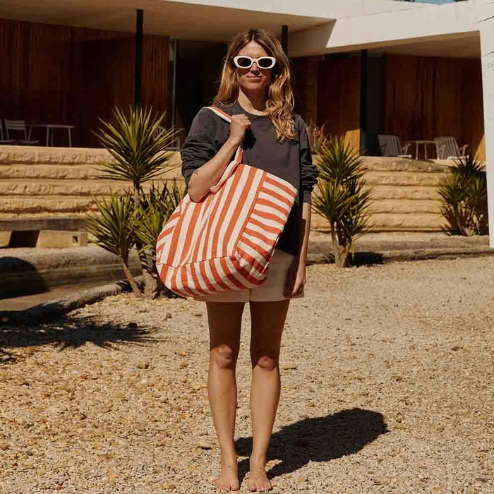 Rose in April Orchid and Red Stripe Oversize Tote Bag