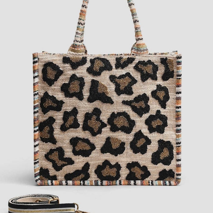 Luxe Leopard Beaded Tote Bag