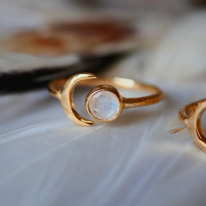 Moonstone Moon Gold Plated Ring Adjustable