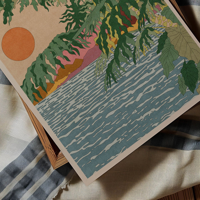 Retro Orange Moon Print A3
