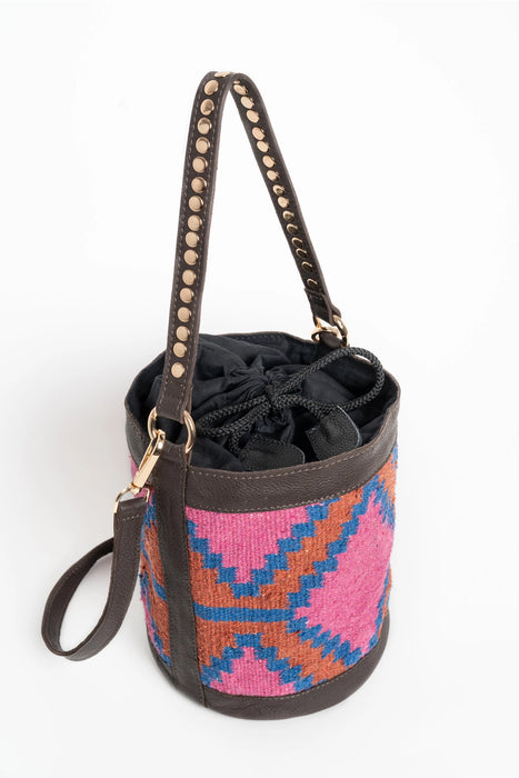 Leather and Fabric Bucket Bag Fuschia